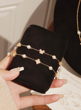 纯银满钻蝴蝶珍珠手链轻奢高级感