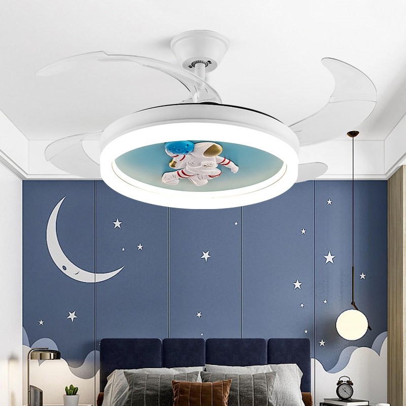 新款风扇灯吊扇灯儿童房卧室灯带体隐形卡通男孩女孩电风扇吊灯一