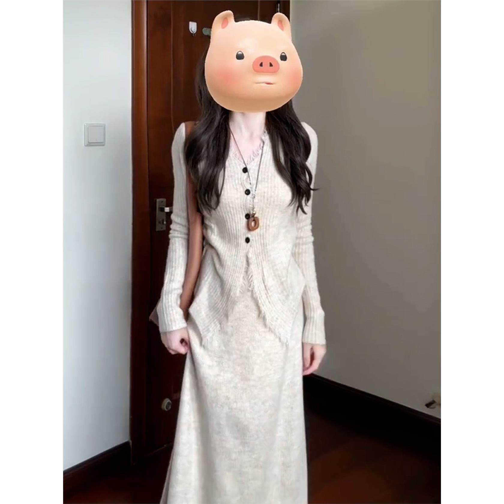 小香风长袖针织连衣裙子女秋冬2026新款高级感韩系穿搭一整套长裙