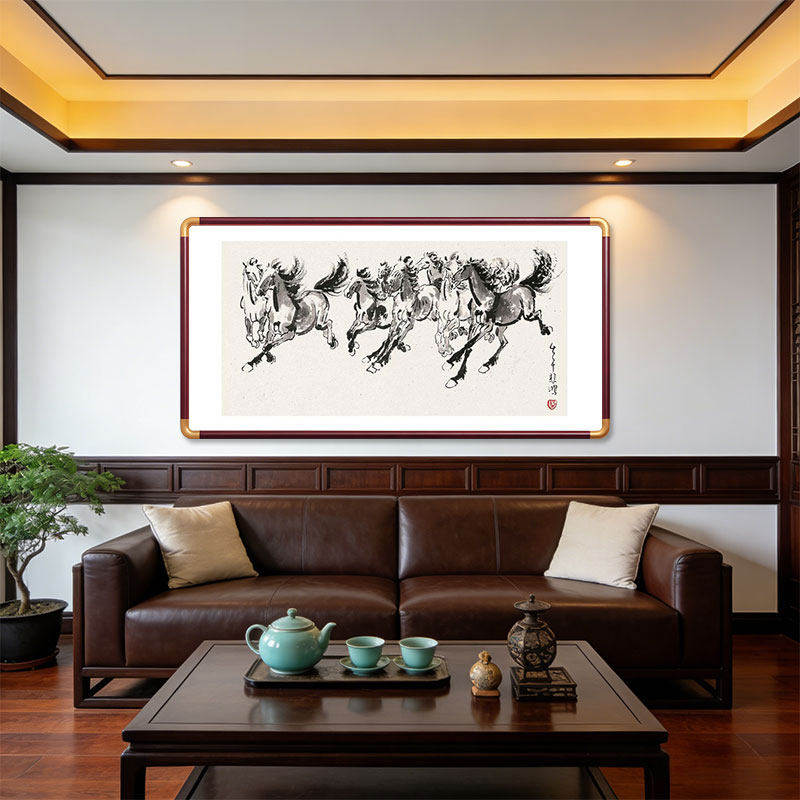 徐悲鸿八骏图水墨八马开业挂画办公室装饰画马到成功万马奔腾壁画