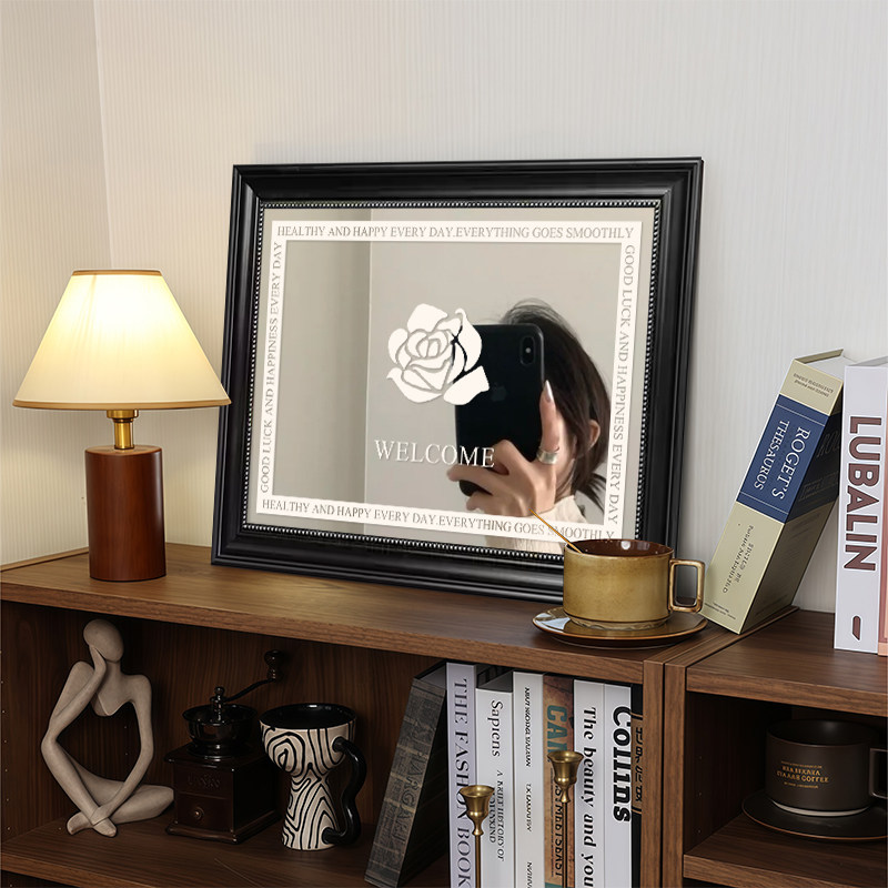 黑白玫瑰镜子画客厅沙发背景墙装饰画抽象高级感挂画2026新款摆画