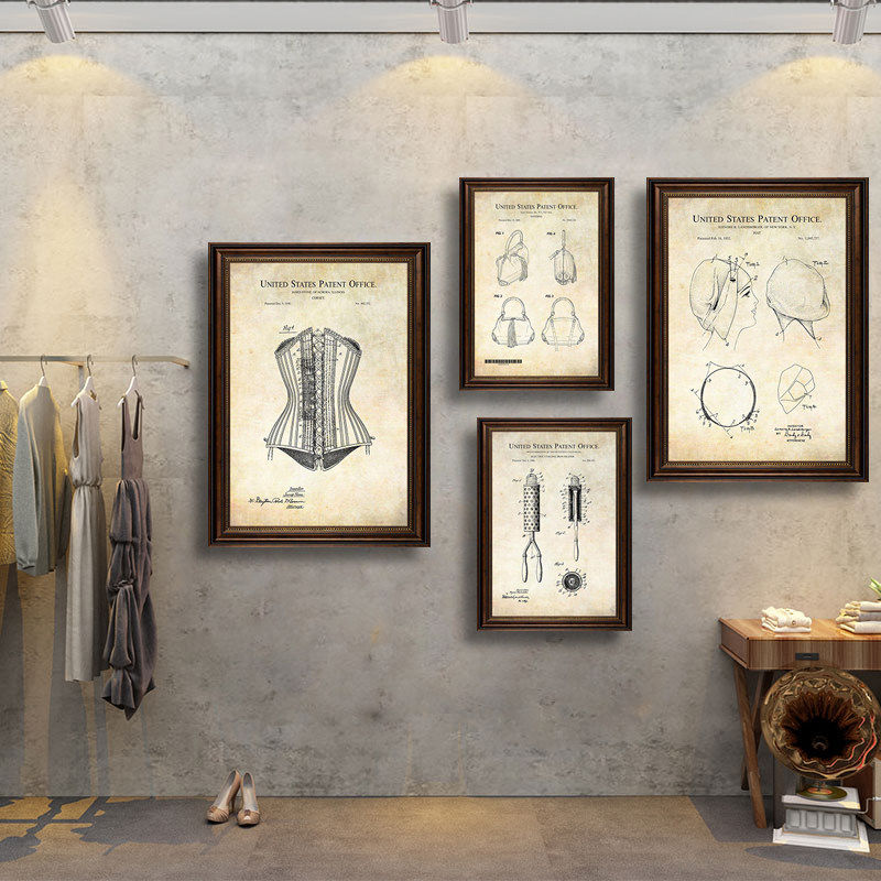裁缝店时尚设计图纸挂画服装工作室办公室墙壁画西装店婚纱店壁画
