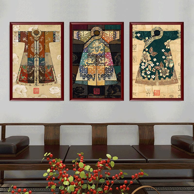 龙袍装饰画中式旗袍店服装店直播间挂画样板房满族古代汉服壁画