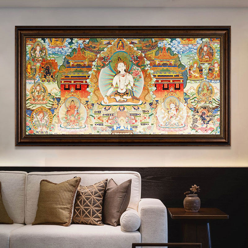 唐卡玄关挂画五方如来佛祖三世佛释迦牟尼佛画像装饰画办公室玄学