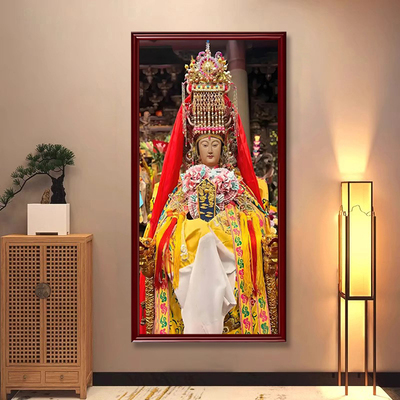 福建湄洲岛天妃圣母海神妈祖娘娘神像画玄关客厅中堂实木框装饰画