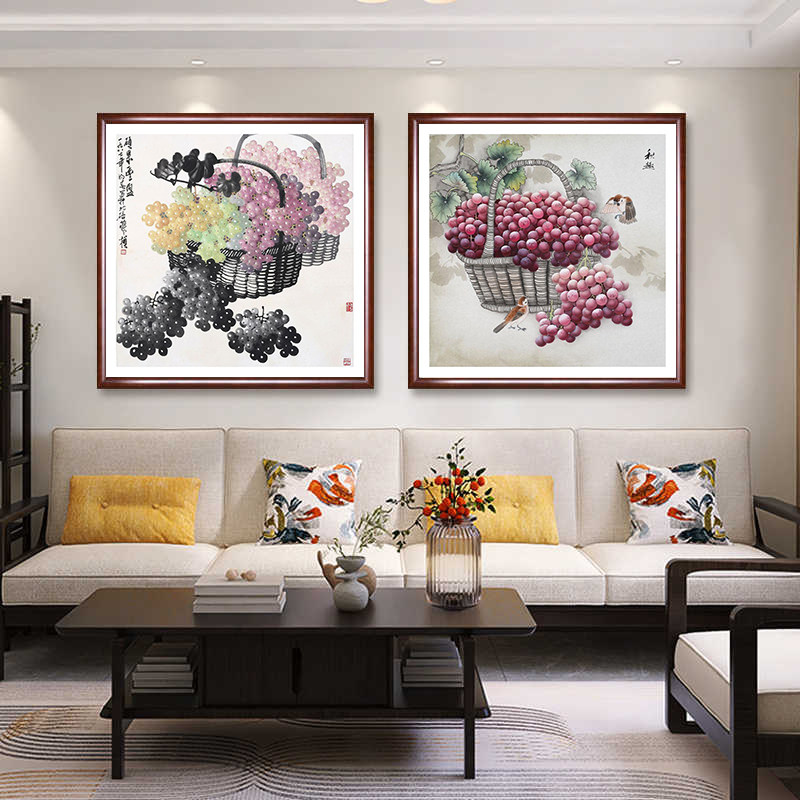 紫气东来葡萄装饰画新中式客厅沙发背景墙挂画餐厅厨房提子壁画