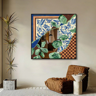 新中式复古镜子玄关装饰画客厅背景墙挂画中古风中堂餐厅摆件摆画