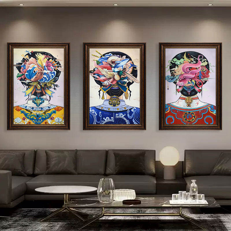 古典人物背影装饰画复古中式民族风挂画卧室客厅沙发背景墙面壁画