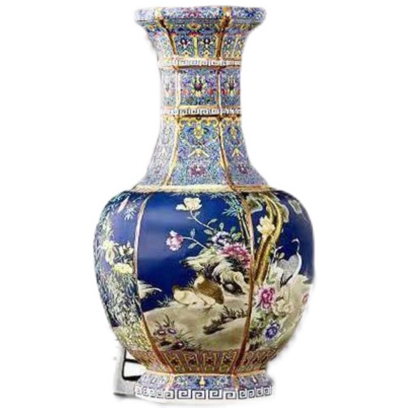 匠心工艺景德镇陶瓷松鹤长春珐琅彩赏瓶中式装饰花瓶工艺品摆件i.