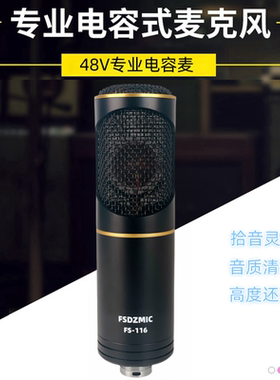 F116大振膜电容式麦克风48v专业录音K歌直播有声书录制麦34芯话筒