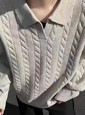 秋冬季提花翻领cleanfit小众设计美式老钱慵懒风毛衣三色高智感