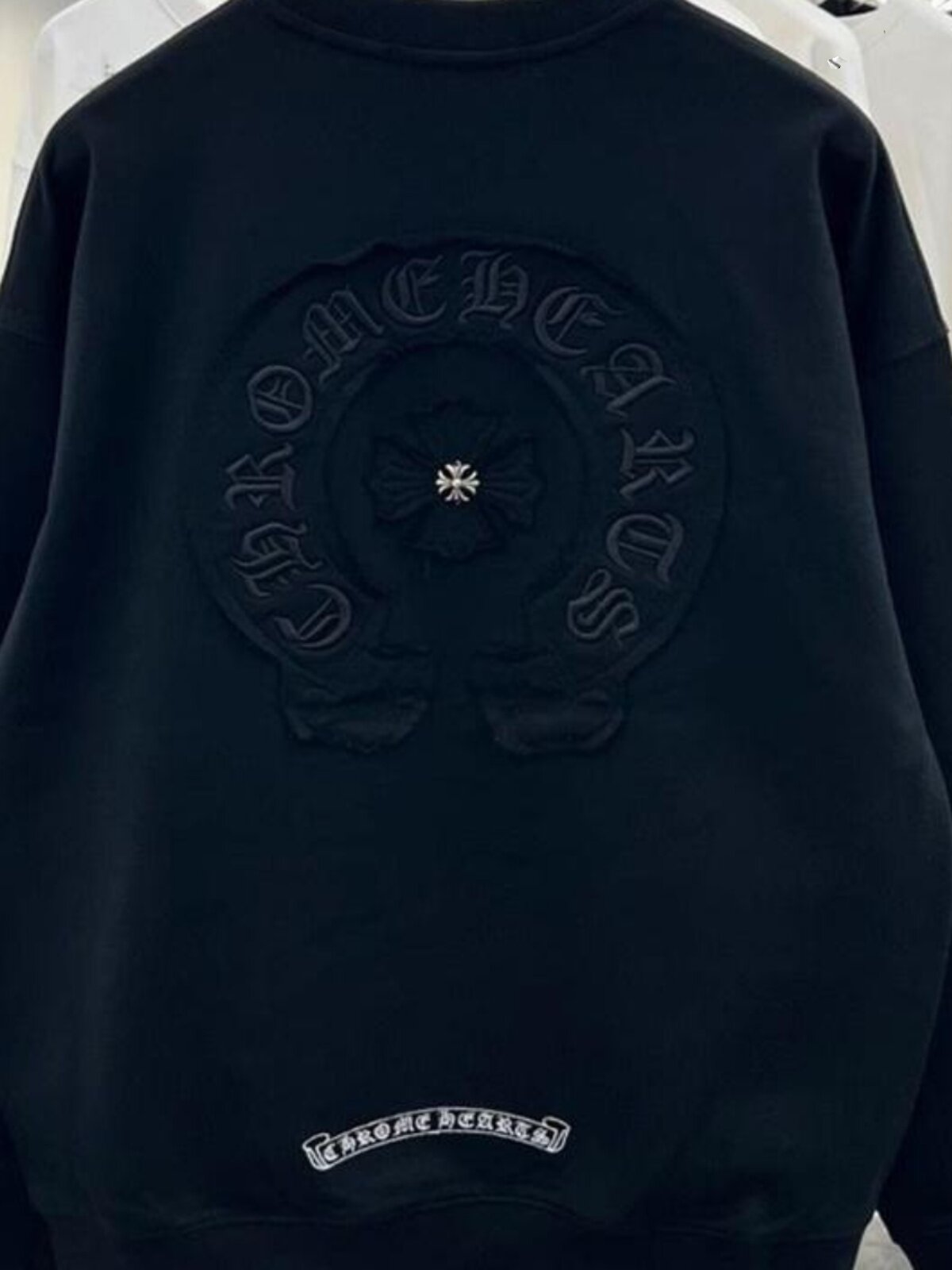 남성과 여성을위한 미국의 유행 대형 하이 스트리트 크로스 패치 수 놓은 라운드 넥 스웨트 루즈 커플 트렌디 탑