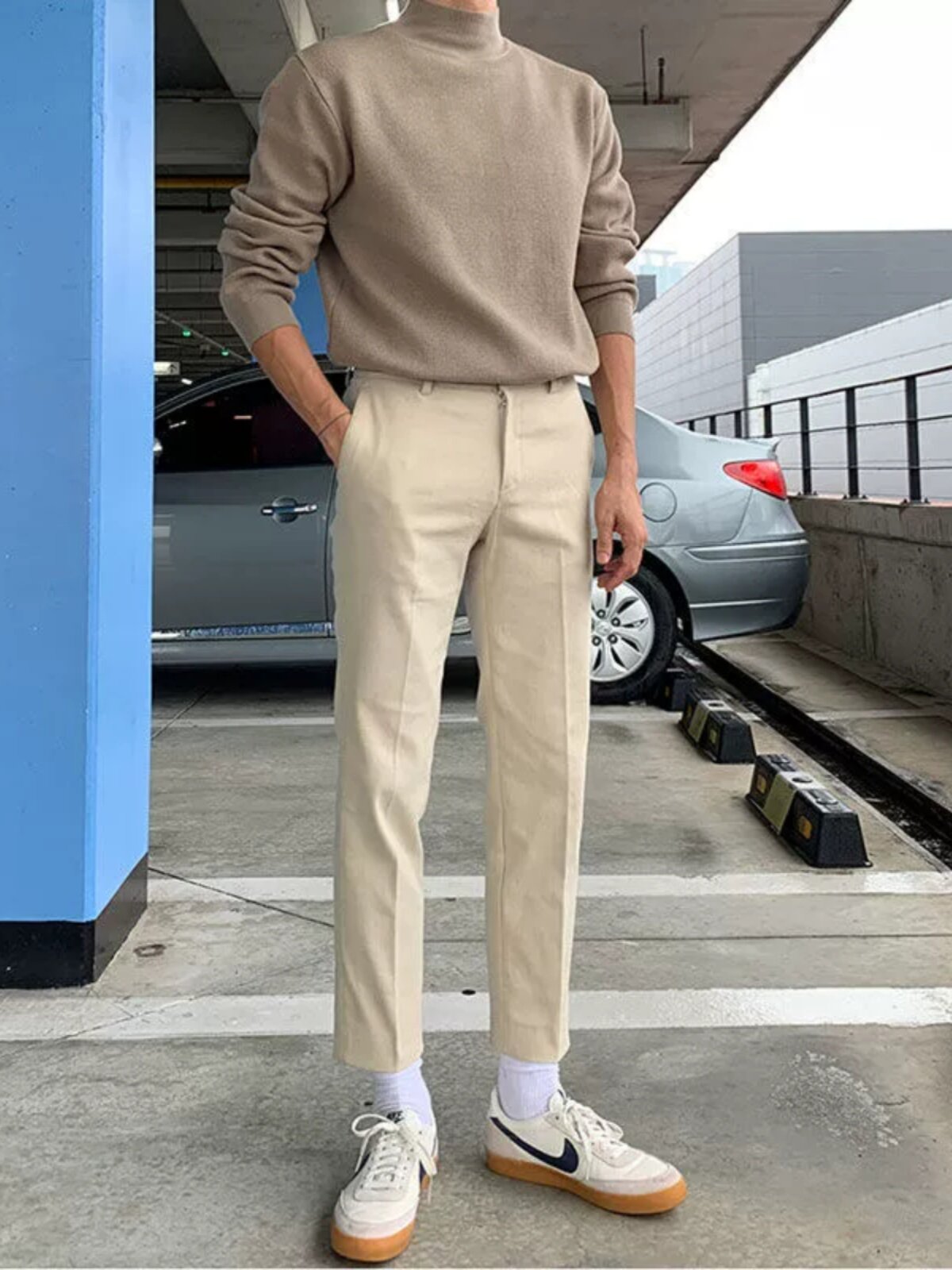 대외 무역 통관 카운터 컷 고급품 하프 터틀넥 스웨터 남성 루즈 한 한국식 단색 바닥 스웨터 스웨터