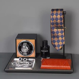 玄关托盘摆件套装男士手表胡桃木摇表器领带袖扣托盘样板间衣帽间