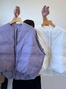 韩系紫色南瓜款羽绒马甲女2025年秋冬新款白鸭绒无袖外搭马夹外套