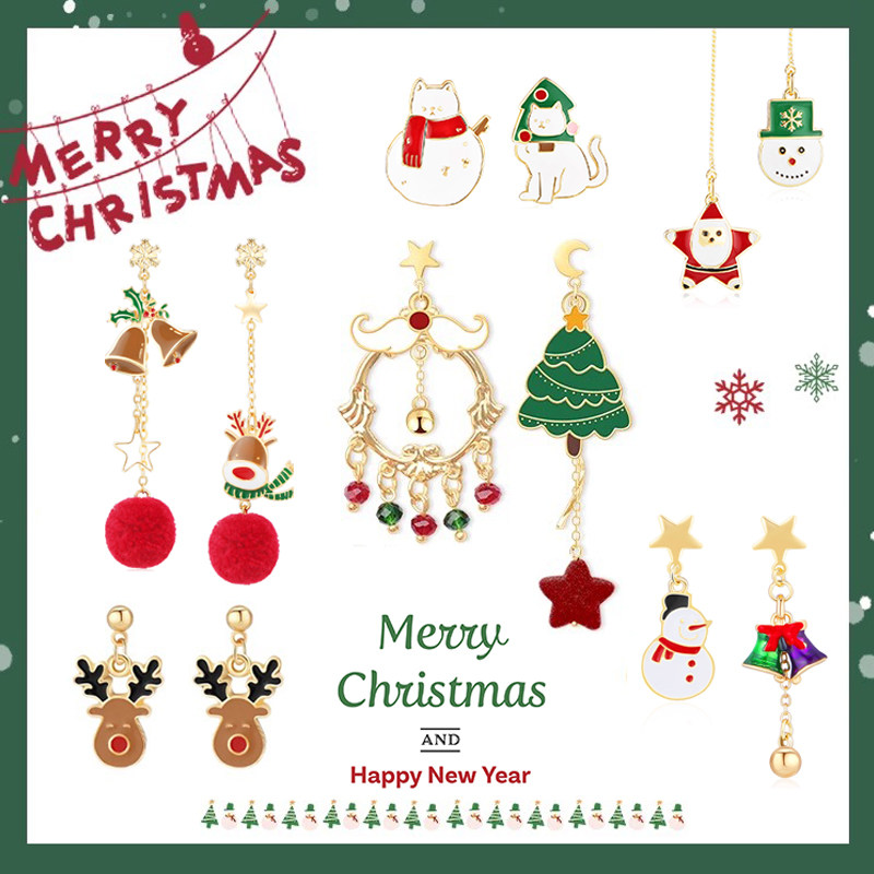 圣诞新年精致红色耳环女