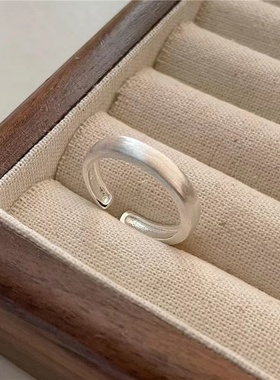 嘉兴银家S925纯银时尚拉丝质感简约开口素圈戒指韩版基础款指环