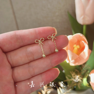 嘉興銀家s925純銀極簡日系夏日蝴蝶結(jié)流蘇耳釘ins氣質(zhì)感精品耳飾