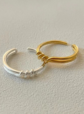 嘉兴银家s925纯银简约个性细戒螺纹打结戒指韩版设计复古尾戒指女