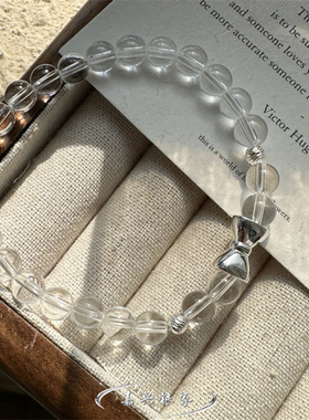 嘉兴银家s925纯银韩版小众气质蝴蝶结白水晶弹力绳手链极简风手串