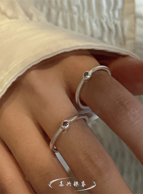 嘉兴银家s925纯银韩版小众高级彩色锆石戒指韩式风简约质感指环