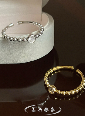 嘉兴银家s925纯银小众设计感泡泡圆珠单锆石戒指韩式简约高级指环