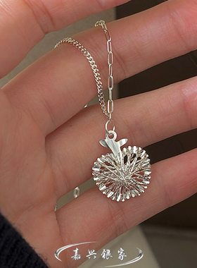 嘉兴银家s925纯银小众韩版设计闪光苹果项链女复古简约ins锁骨链