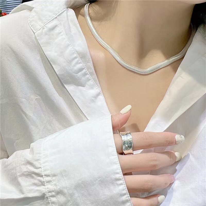 嘉兴银家S925纯银蛇骨手链韩版重工质感扁蛇链INS风时尚个性项链