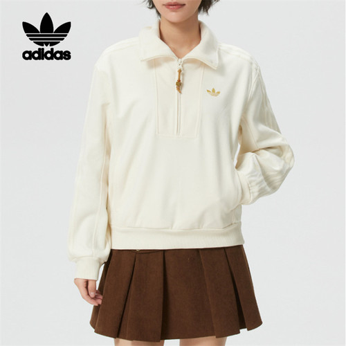 阿迪达斯三叶草女POLO领半拉链