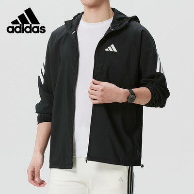 阿迪达斯2026款男士连帽夹克外套运动休闲百搭梭织拉链上衣KQ8060