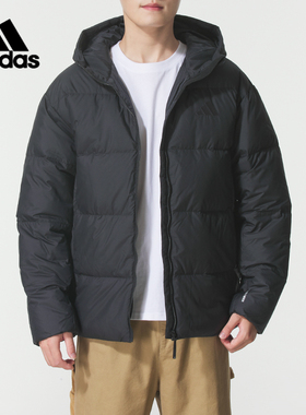 阿迪达斯男装2025冬季新款舒适运动休闲保暖连帽羽绒服外套KC2478