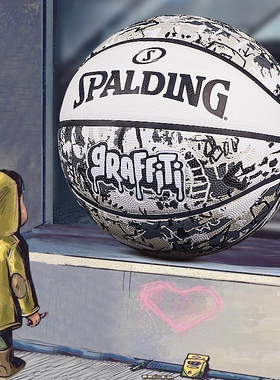 斯伯丁正品街头涂鸦七7号黑色学生篮球礼物室外比赛耐磨球84-375Y