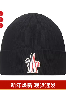 Moncler盟可睐 男士羊毛小徽标贴片帽子针织帽便帽3B00012 09974