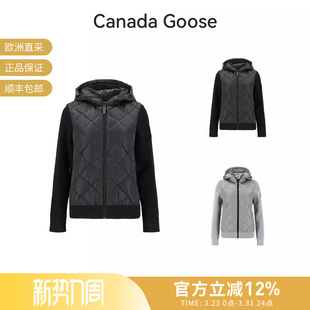 CANADA 拼接外套6800LB GOOSE女士衬垫半羽绒鸭绒连帽绗缝针织开衫
