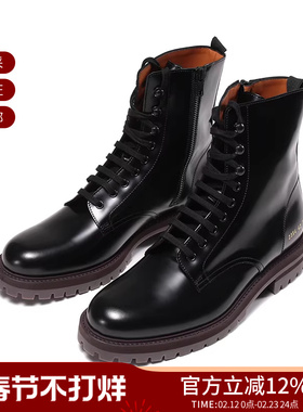 COMMON PROJECTS男士拉链系带厚底靴子短靴马丁靴 2354