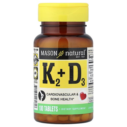 美国Mason Natural维生素K2+维生素D3支持骨骼心血管健康100片