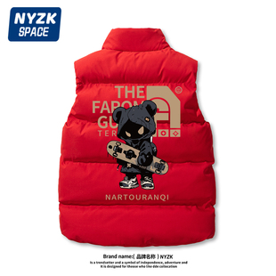 Nyzk红色本命年羽绒棉马甲男女保暖2026新款大码外穿背心新年衣服