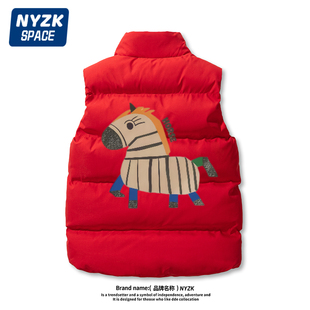 Nyzk马年红色本命年羽绒棉马甲男女保暖2026新款外穿背心新年衣服