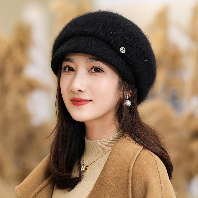 帽子女秋冬季加厚保暖小沿鸭舌帽贝雷帽防风护耳针织毛线帽韩版潮