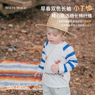 新款 whitewheat儿童2024春季 纯棉t恤男女童长袖 打底宝宝洋气上衣