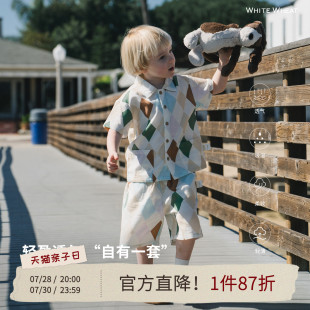新款 短裤 两件套女宝纯棉短袖 男童衬衫 套装 whitewheat儿童2025夏季
