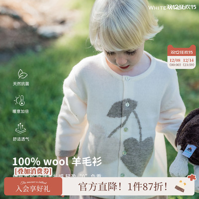 whitewheat卡通保暖纯羊毛针织衫