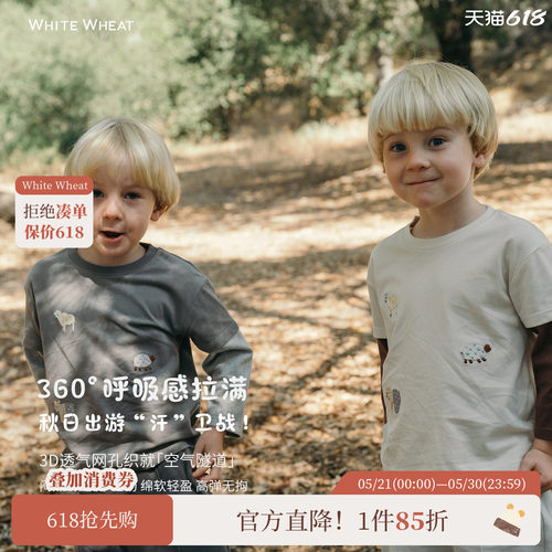 whitewheat假两件小动物长袖T恤