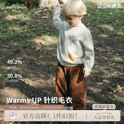 whitewheat卡通印花羊毛针织衫