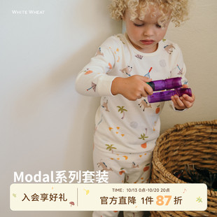 whitewheat儿童2025冬季新款套装莫代尔男女童宝宝卡通休闲居家服