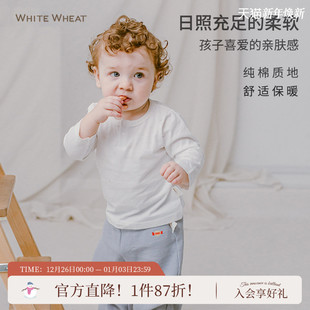 上衣 儿童t恤纯色宝宝打底衫 WhiteWheat26新款 春秋男女童纯棉长袖