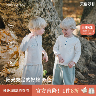 女宝宝纯棉T恤儿童凉感印花上衣 长袖 whitewheat男童2025春季 新款