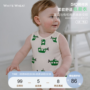 新款 whitewheat儿童2024夏季 包屁衣女男宝宝无袖 连体衣纯棉衣服薄