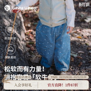 新款 儿童26春季 裤 子男女童阔腿裤 whitewheat 满印牛仔裤 软牛仔