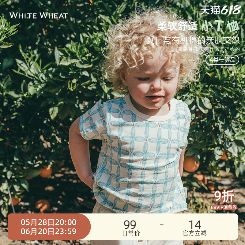 whitewheat儿童2025夏季t恤男女童夏装新款印花短袖宝宝休闲上衣